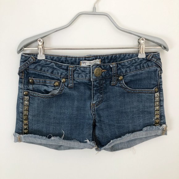 Free People Studded Punk Rock Cutoff Denim Shorts - Picture 2 of 6